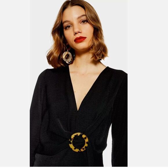 Topshop Horn Ring Mini Dress in Black | Size 8 US - Picture 2 of 11